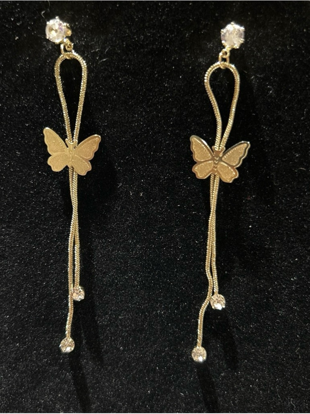 Gold color  Butterfly Drop Earrings with Crystal Accents - Women Jewelry